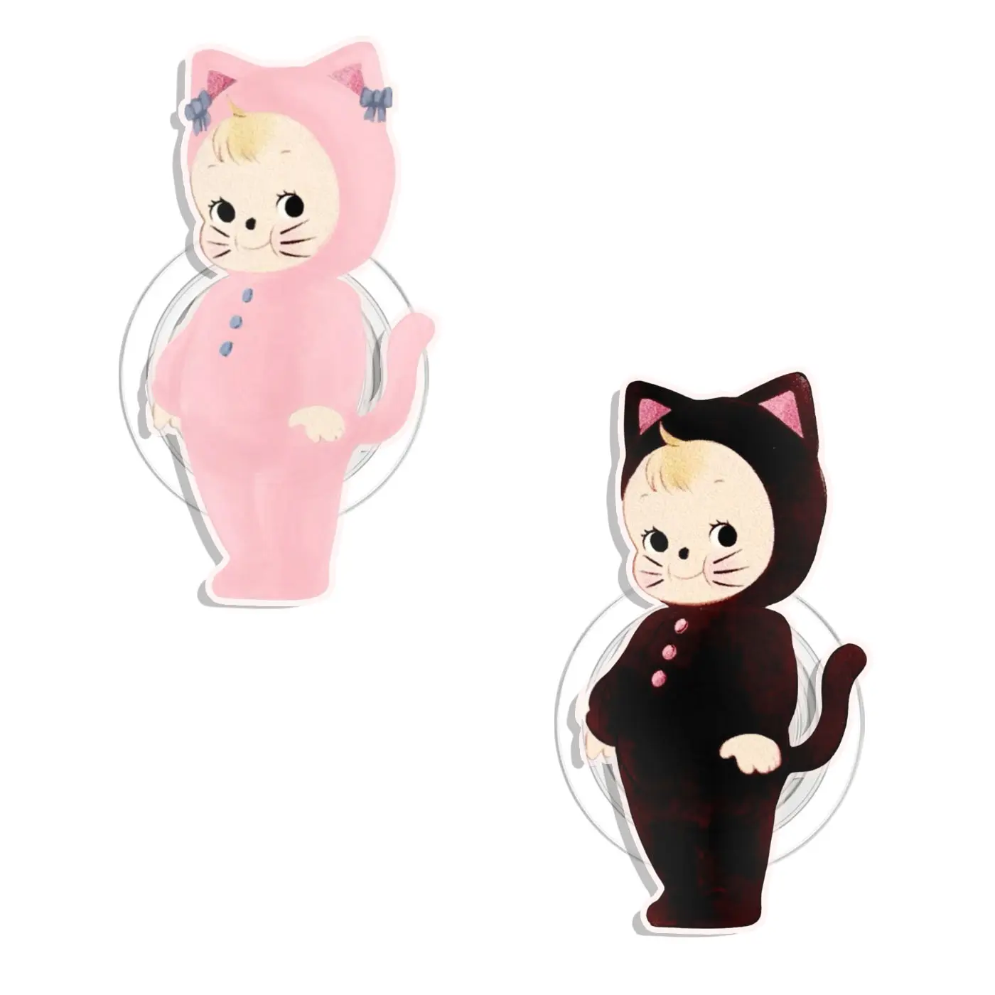 Kewpie Baby Cat Pink Cat Black Cat Magnetic Pop Socket Kindle Grip Cute Adorable MagSafe Phone Grip Cute Love Phone Holder, Kawaii Gift for Phone or Kindle Lovers Magnetic Pop Socket Phone Grip Kindle Grip Popsocket