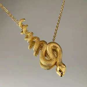 1 Piece Beautiful Animal Snake Wrap Personalized Fashion Style Metal Gold Color Pendant Necklace 45+5cm