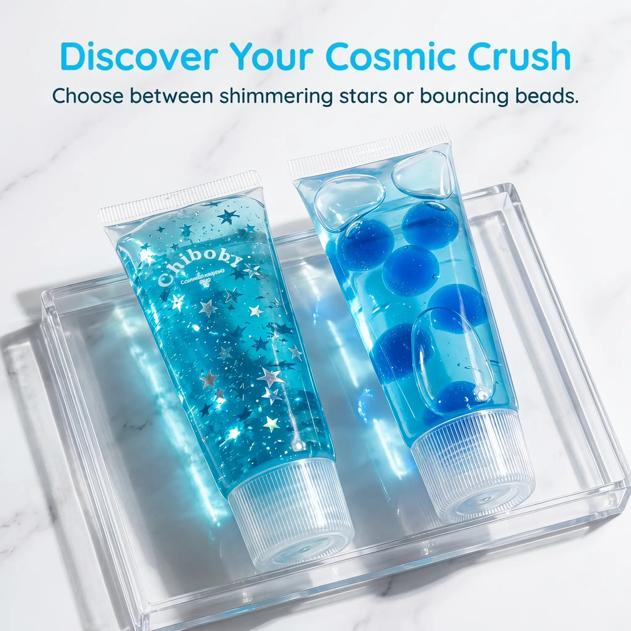 Transparent Tube Toothpaste Squishy Toy - Gel Texture, Cute Shape, Blue Star Heart Jam Themed, No-Mess Clear Jelly Putty, Glitter Sensory Fidget Toy for Adult Stress Relief, Birthday Gift Bag Item