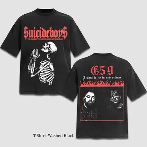 Suicide Boys Vintage Acid Wash Concert 2026 T-Shirt - G59 Records Tour Dates Graphic Tee - I Want to Die in New Orleans Rap Merch - Skeleton Praying Retro Streetwear - Heavyweight Oversized Unisex Top
