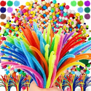 100 Pcs 30cm Flexible Color Felt Sticks + 200 Pcs High-Elasticity Fluffy Soft Pompoms - Vibrant Multicolor Non-Toxic DIY Craft Supplies Kit, Perfect for Handmade Art, Sewing Projects, Scrapbooking & Home Decorations ﻿