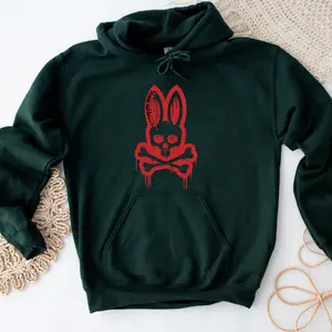 Crazy Bunny Skull & Blood Bone Hoodie, Bad Hare Sweater, Animal Design Punk, Cool Shirt