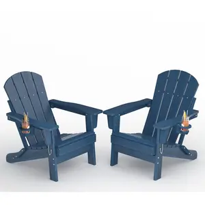 Folding Adirondack Chair – Weather Resistant HDPE Outdoor Patio Chair with Wood Grain Texture, Collapsible and Durable, Comfortable Seating for Fire Pit, Deck, Lawn, Garden, Backyard, Black