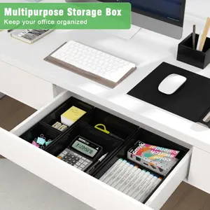 zhengwanhh09j 5 Piece Drawer Organizer Boxes Multi-Use Storage Bins Dividers Utensil Holder (Black)