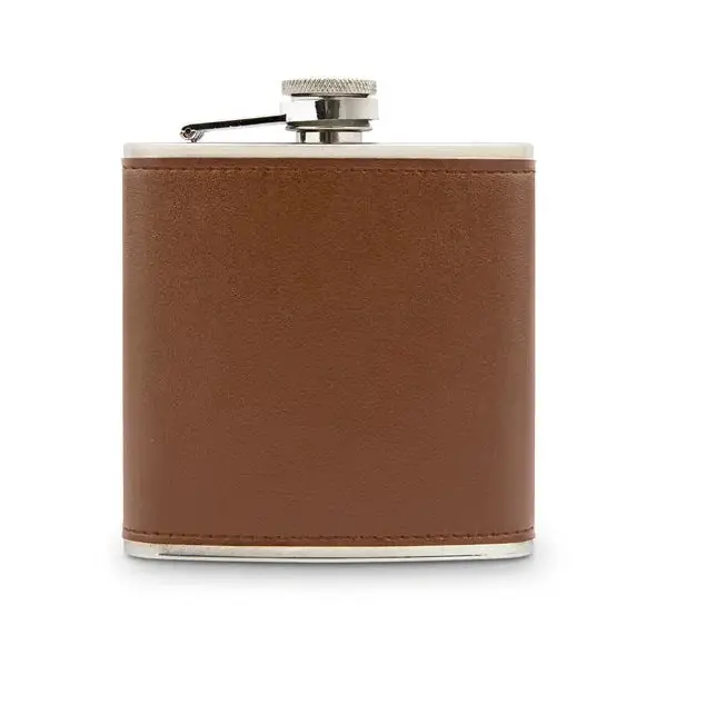 Faux Leather Wrapped Metal Hip Flask - Blank