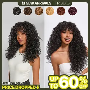 Frodio Veralux™ Blend Human Hair Boho Curly Wig with Bangs Effortless Shaggy Waves | Ready To Wear