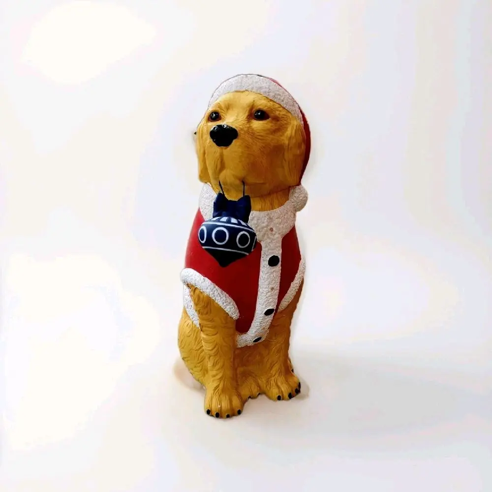 LED Lit- 2.5 Foot Golden Retriever with Santa Suit and Hanging Ornament