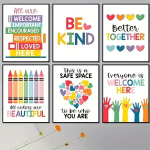 6pcs Cartoon Decorative Wall Art, Book Shape Hanging Pictures, Modern Minimalist Style, Bedroom, Study Room, Classroom, Frameless