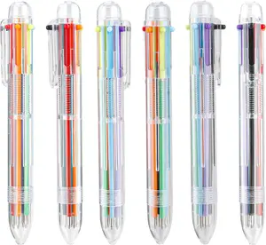 Multicolor Pen in One 0.5Mm 6-In-1 Retractable Ballpoint Pens 6 Colors Multi Color Pen 6 Pack Transparent Barrel Ballpoint Pen for Office School Supplies Students Children Gifts for Kids Party Favors Funactu