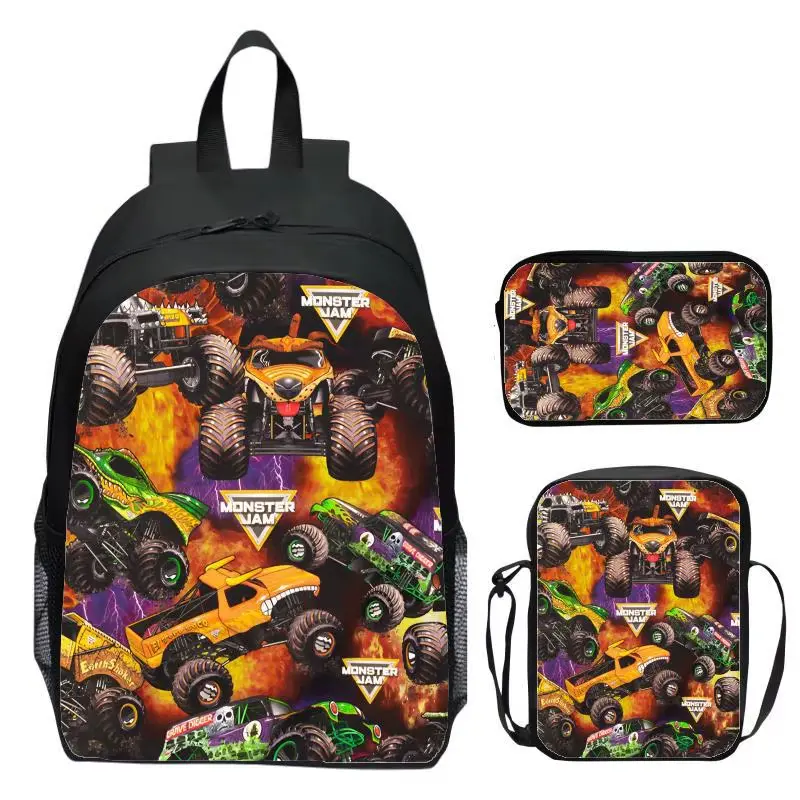 Monster Jam Monster Truck Three Piece Set Children's Backpack Elementary School Backpack Kindergarte