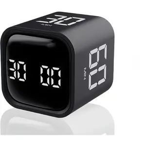 Digital Cube Pomodoro Timer Desk Rechargeable Productivity Timer 5/10/30/60min & Custom Countdown, Vibration & Adjustable Sound ,for Task Work Kitchen   Studying (Black)