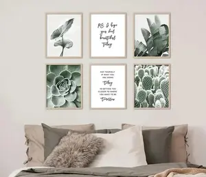 Sage Green Botanical Wall Art Set  6pcs 8x10 Plant Prints on Canvas for Bedroom Bathroom & Home Decor