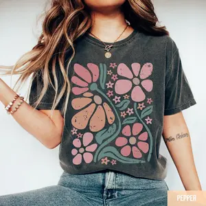 Comfort Colors Boho Floral Shirt, Retro Wildflower T-Shirt, Aesthetic Botanical Graphic Tee, Trendy Cottagecore Flower Top, Vintage Nature Inspired Gift for Her, Cute Spring Floral Tee, Bohemian Garden Style Shirt