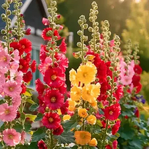 100 pcs Hollyhock Seeds - Tall Colorful Blooms for Garden & Yard Easy-Grow Perennial All Seasons Flower Seeds