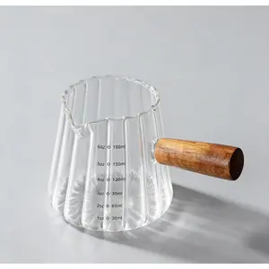 Borosilicate Glass Creamer Pitcher with Wooden Handle |   180ml Coffee Milk Jug |   120 ° C Thermal Shock Resistant, No Cracking