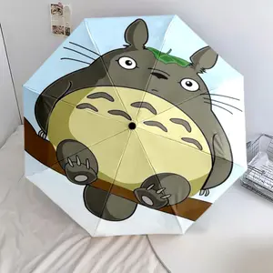 cute Totoro 12 cartoon pattern printed new umbrella, 1 automatic folding umbrella, portable foldable travel umbrella, outdoor umbrella, Christmas birthday festival gift