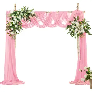 Solid Color Wedding Arch Curtain, 2 Counts/set Romantic Transparent Mesh Curtain, Outdoor Hanging Decoration for Wedding Party & Church Decoration, Banners