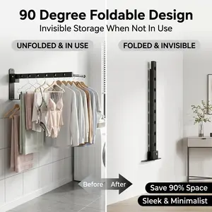 1pc Foldable Wall-Mounted Clothes Drying Rack, No Drilling Needed, 8 Hooks, Space-Saving, Easy Installation, Ideal for Balcony and Bathroom