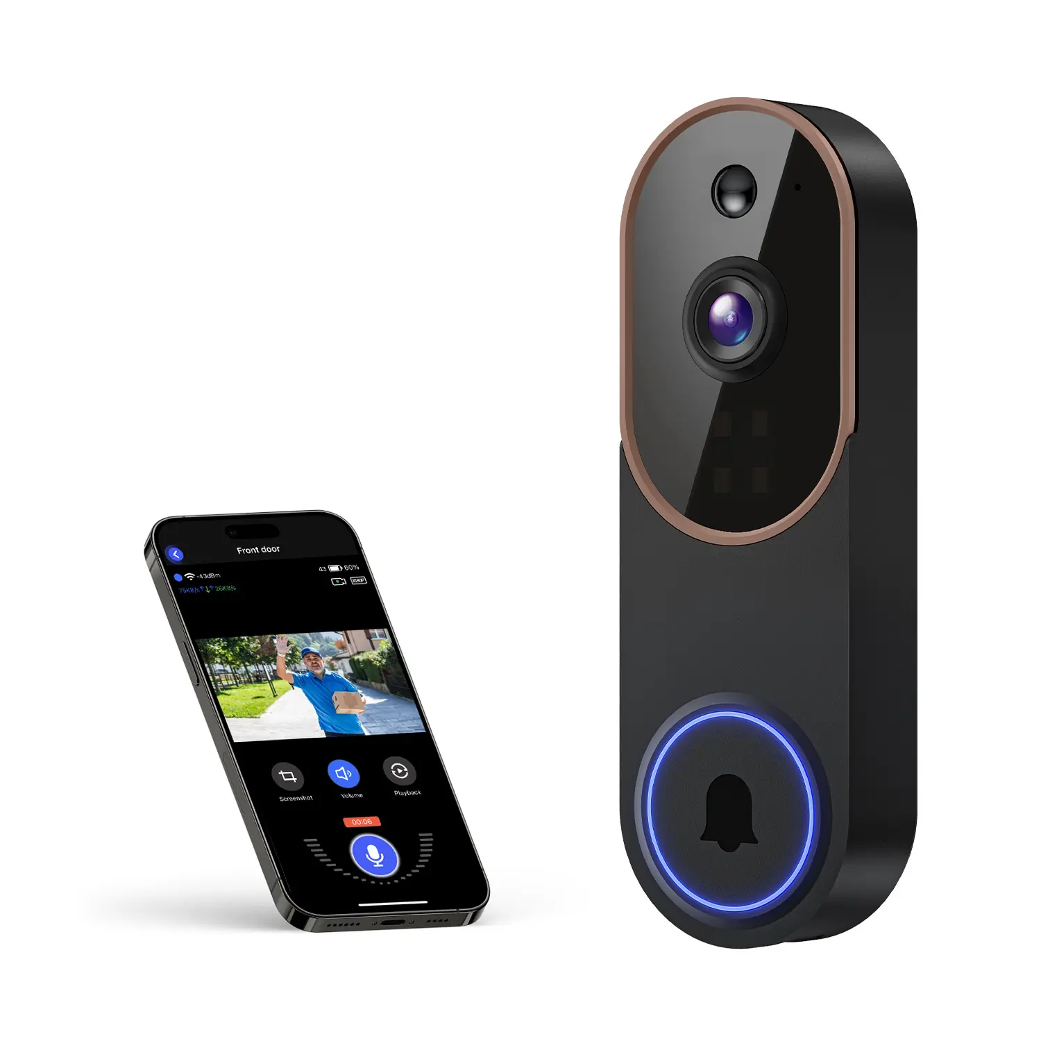 Wireless Smart Video Doorbell Camera with Cloud Storage, Rechargeable Battery, Two-Way Talk, Infrared Night Vision, Real-Time Visitor Motion Notifications, Easy Install Outdoor Home Security Camera