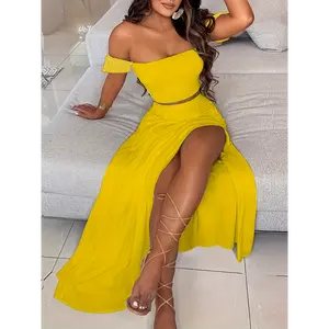 European and American Summer Slimming French Bohemian Digital Print Mid-Long Retro Tube Top Suit Half Skirt for Women