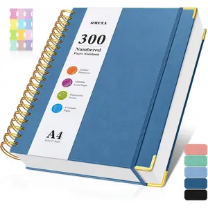 8.5" x 11" Large Spiral Notebook, 300 Numbered Pages College Ruled with Tabs, Hardcover Leather Lined 100GSM Thick Journal, Large A4 Lined Notebook for Writing Work School Use for Men Women