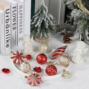 FlameFlash 82Pcs Red & Gold Christmas Ornaments Set Shatterproof Assorted Baubles & Tree Decorations with 20 2.36" Balls 32 1" Mini Balls 6 Heart Stars Snowflake Bows Icicles Cones Frost-Tipped Cones Ready-to-Hang Strings for Holiday Parties Home Décor