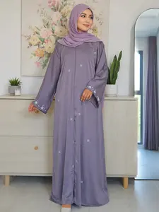 elegant purple kaftan abaya,front open maxi dress