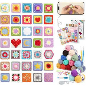 Crochet Kit for Beginners, Granny Square Crochet Kit with 2 Crochets Book & Video Card, Crochets Starter Kit for Adults Learn to Knitting, Granny Square Card Deck - 50 Mix & Match Designs