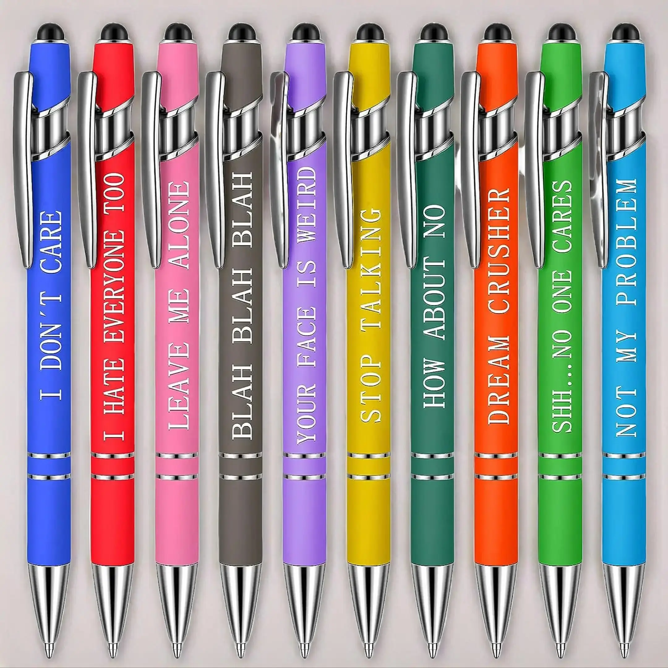 Inspirational Slogan Ballpoint Pen (10pcs/set), Push Ballpoint Art Pen Set for Home School Students Office, Screen Touch Pen, Smooth Writing Pen, Offi