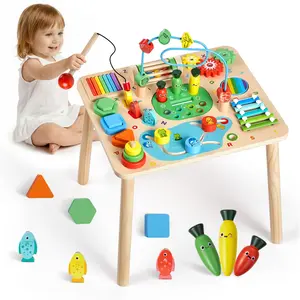 Summervibes VEVOR Montessori Activity Table for Toddler 1-3 Years Old, 13 in 1 Wooden Learn Activity Desk, Baby Play Table for Boys Girls Aged 6+ Months, Great Birthday, Christmas, Children's Day Present