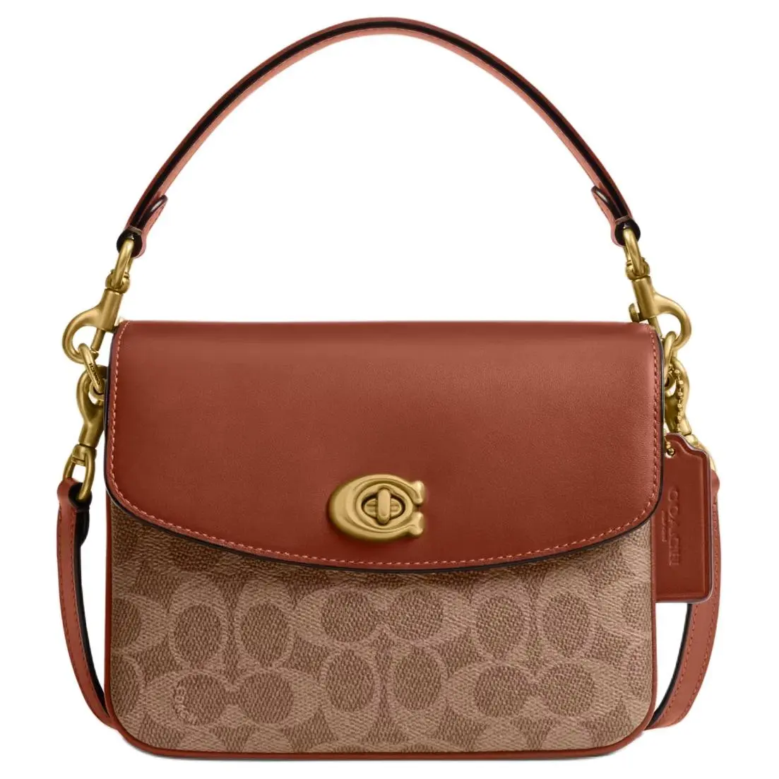 COACH Cassie 20 Classic Logo Monogram Color-Block Chain Handbag for Women, Coated Canvas and Calfskin, Small Size, Red