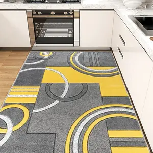 Crystal Velvet Large Kitchen Rug, Kitchen Floor Mat, Geometric Ring, Non-Slip Waterproof Durable Structure, Easy Clean, Ideal for Large Spaces