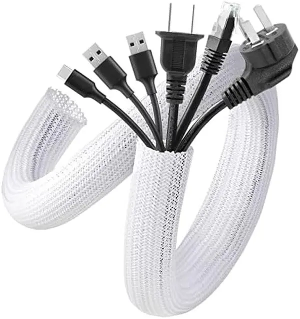 AGPTEK White Cable Sleeve, 2 Pack 5ft - 1.2 Inch Cable Management Cord Hide | Desk Cord Cover Organizer Wire Hider for Office Computer TV Wire Loom Tubing Pet-Proof Cord Protector from Cat Dog Chewing