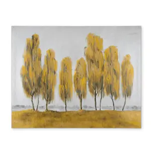 360 stand Contemporary Gray Rectangular Placemat & Coaster (14x18 in., CPPM1418PUDZY9) - Stylish Aesthetic Kitchen Tableware with 7 Abstract Yellow Trees Decor for Home Use, Coasters