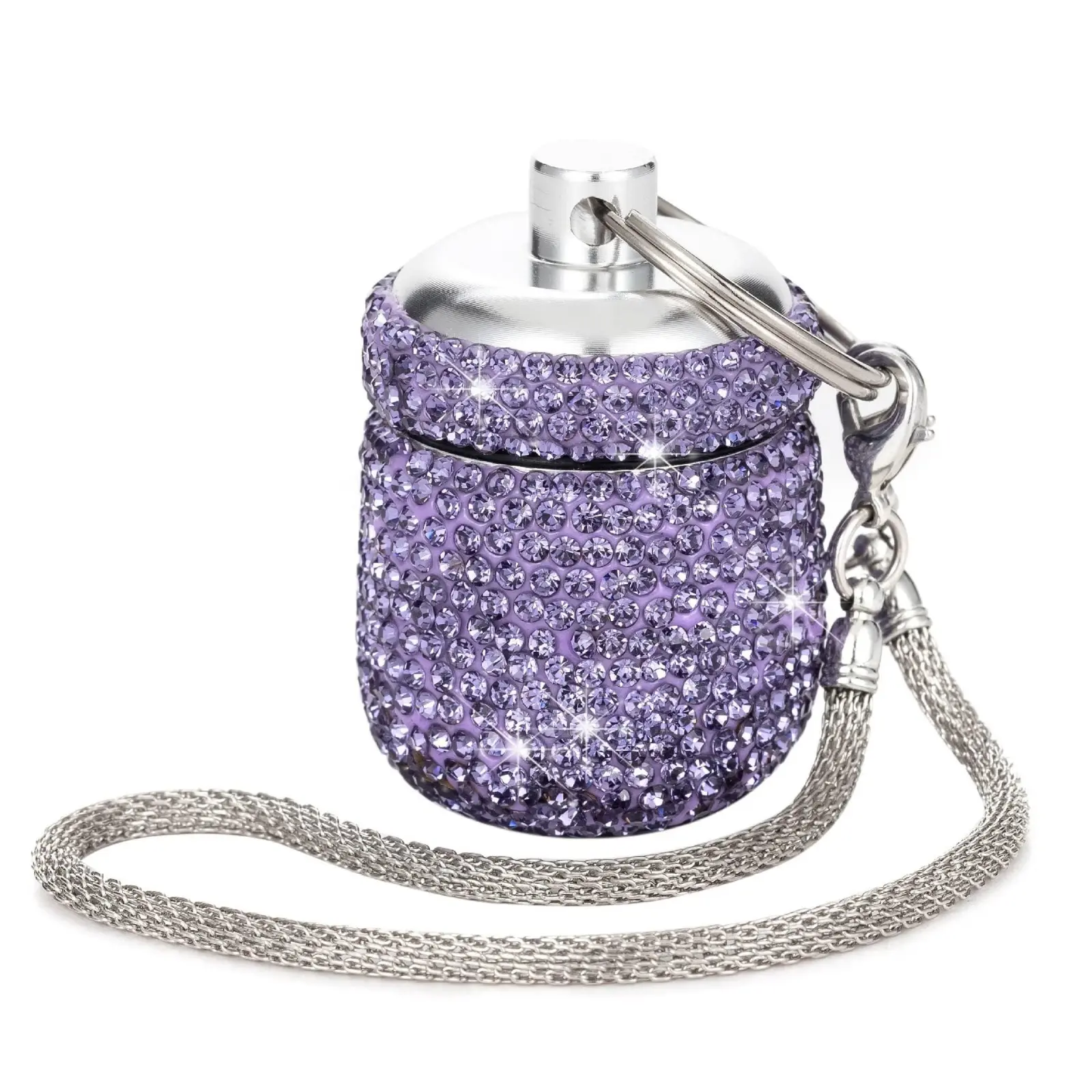Keychain Pill Holder Bling Small Pill Box for Purse Portable Pill Case Organizer Cute Key Chain Pill Container Bottle for Capsule Vitamin Supplement