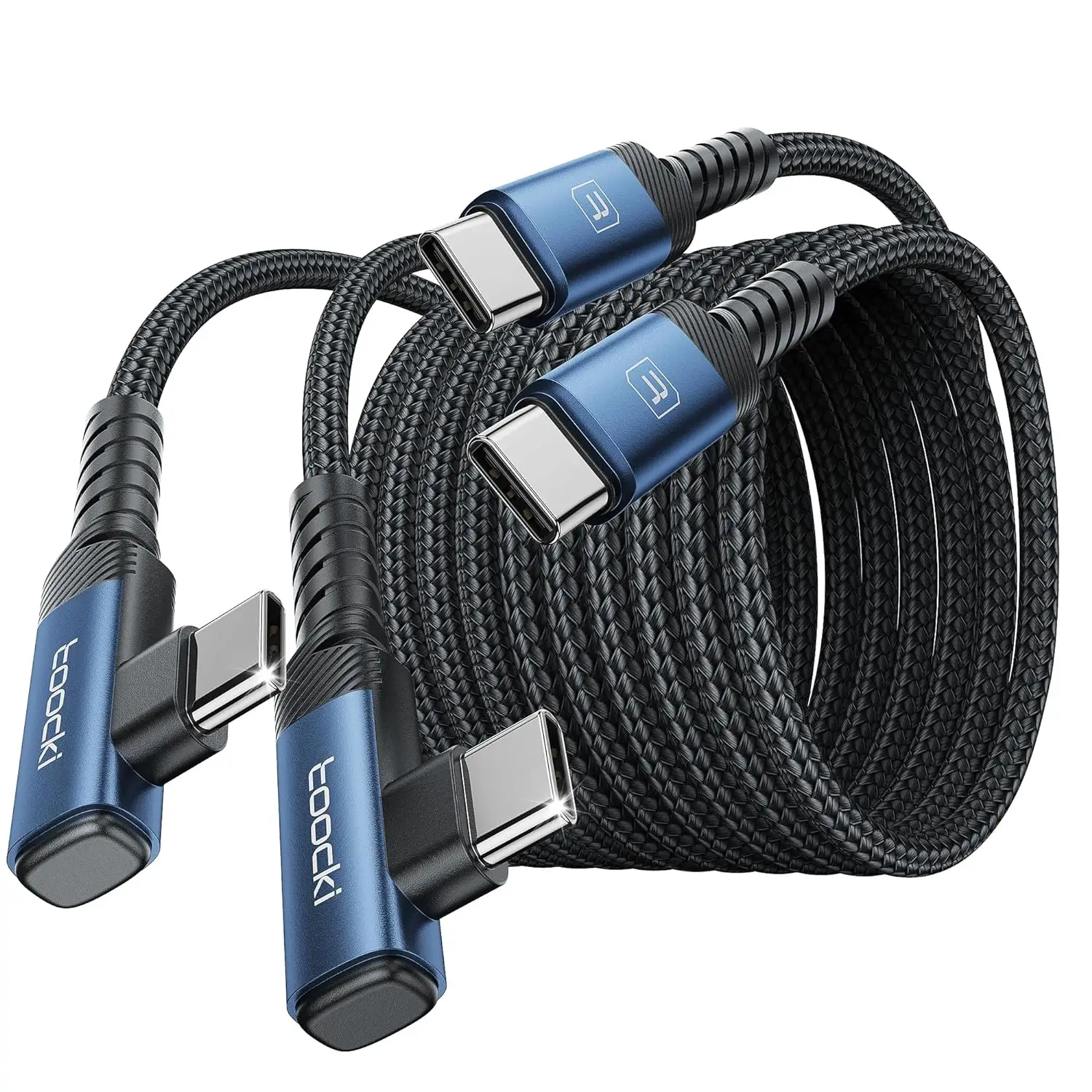 Toocki USB C to USB C Charger Cable(10ft, 2Pack), 60W Type C Charging Cable Cord, Right Angle Fast Charging USBC to USBC Cable for iPhone15 Pro Max/Pl
