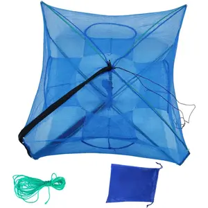 Black Fishing Bait Trap Foldable Fish Net for Minnow Crab Crayfish Crawdad Shrimp Trap Cast Net Dip Cage Collapsible Easy Use 4 6 Hole Fishing Accessories
