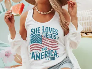 Tank Top She Loves Jesus And America Too, Christian Patriotic Tank, July 4 Tank Top, USA Flag TShirt, Next Level Tank