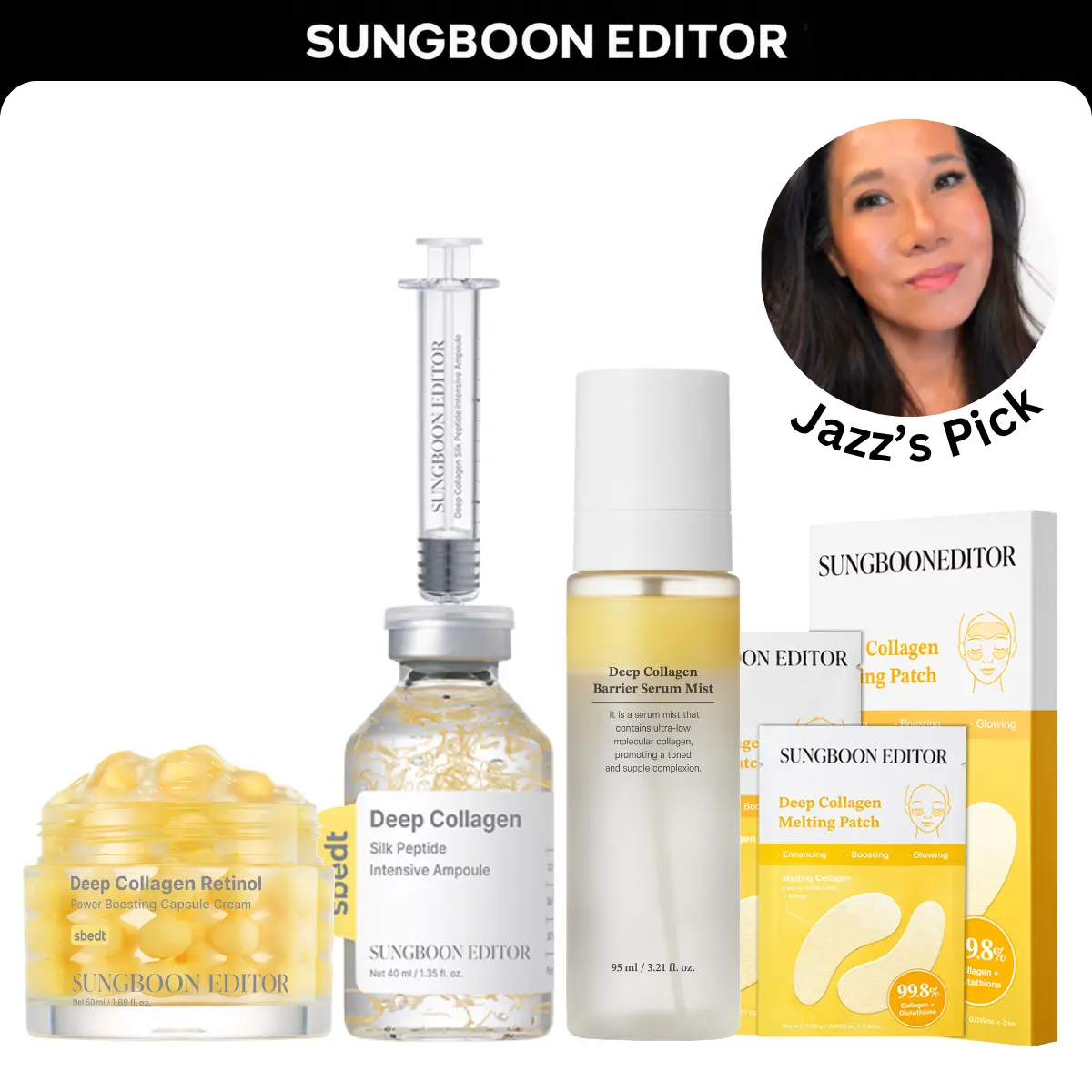 [Sungboon] Jazz Timeless Glow Ritual l Deep Collagen Retinol Capsule Cream l Silk Peptide Intensive Ampoule l Deep Collagen Melting Patch l Deep Collagen Barrier Serum Mist l Korean Skincare Set For Firmness Hydration Glow