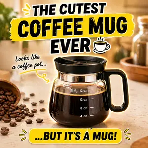 Mini Coffee Pot Mug 16oz – Glass Coffee Mug with Lid, Cute Coffee Cup That Looks Like a Coffee Pot, Spill Resistant Heat Resistant Glass Mug, Unique Coffee Lover Gift for Mom, Office Desk & Aesthetic Coffee Cup