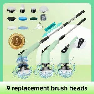 5 Adjustable Speeds, Electric Rotary Washer Cordless Shower Washer Cleaning Brush With 9 Replaceable Brush Heads And 3 Adjustable Extension Handles, For Bathroom, Kitchen, Tile, Floor, Carpet, Household Cleaning Products