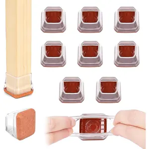 Square Chair Leg Floor Protectors, Silicone Chair Floor Protectors for Hardwood, No Scratches and Reduce Noise, Kitchen Table Chairs Feet Protectors Dining Room Chairs Fit 0.6"-0.8" (8PCS, Small)