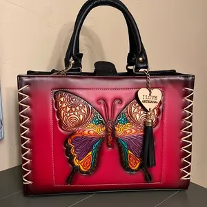 Butterfly Handcrafted Dual Leather Tote Crossbody