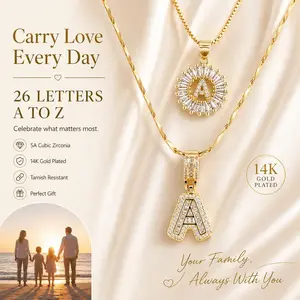 2 Pack Initial Letter Necklace 14k Gold Plated Bling Dainty Trendy Chunky Custom Name Pendant Zirconia Letters Valentine's Day Anniversary Jewelry Set Gifts for Mom Daughter Fashionable Rhinestone  Adjustable Length 17-19 Inches