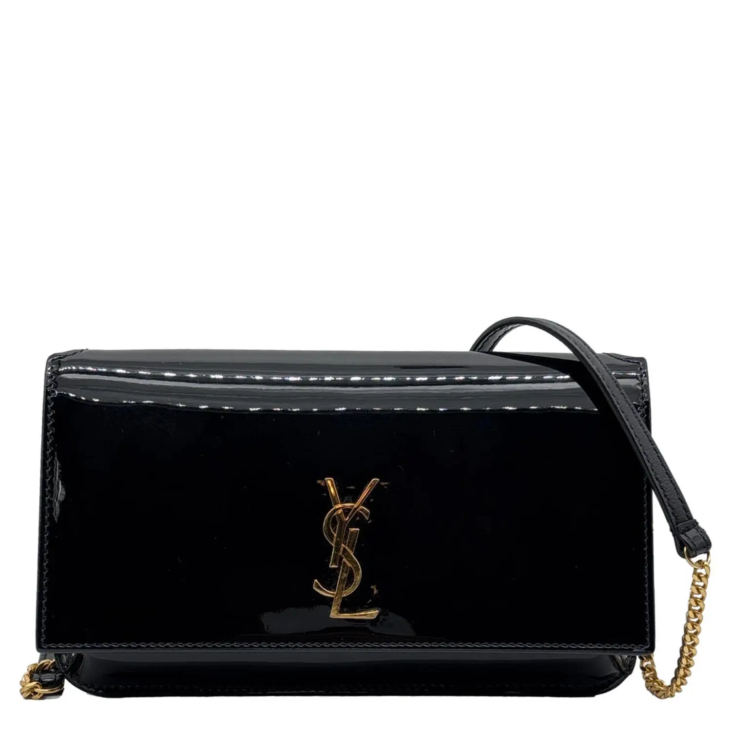 Pre-owned Yves Saint Laurent Leather Clutches & Wristlets Patent Phone Holder Black