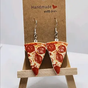 Handmade with Love Intricate Pepperoni Pizza Earrings - Lightweight and Durable Hook Earrings for Pizza Lovers Flat Back Not 3D Realistic Plastic Slice Design
