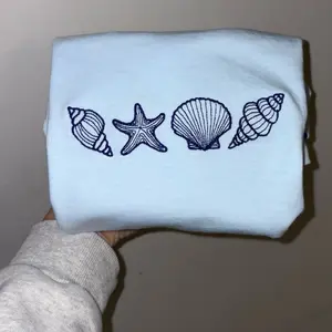 Embroidered Seashell Coastal Embroidery design cotton