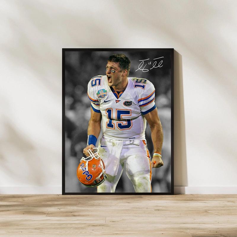 Tim Tebow Art Print Florida Gators Football Poster, Football Wall Decor Sports Fan Gift, for Sports Fans & Home Office Display, Poster Football Gifts - Unframed