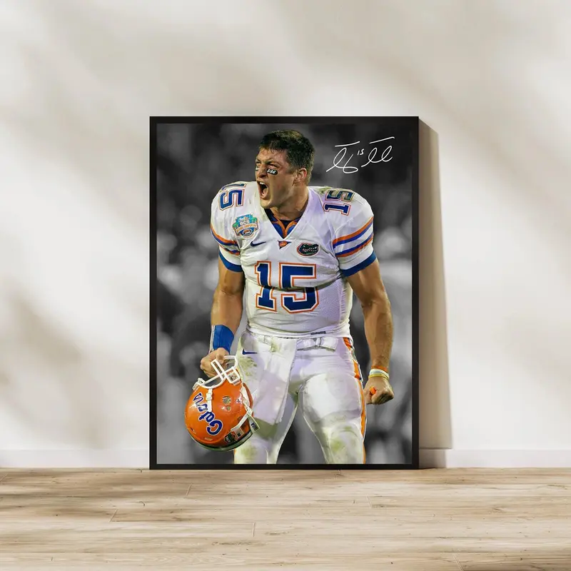 Tim Tebow Art Print Florida Gators Football Poster, Football Wall Decor Sports Fan Gift, for Sports Fans & Home Office Display, Poster Football Gifts - Unframed