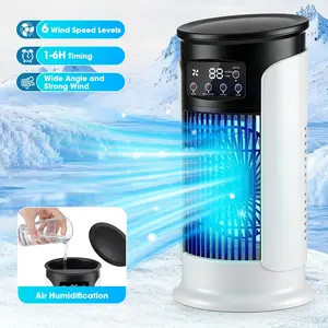 Portable desktop fan, 6-gear USB plug-in, mini timed home office air cooler, with humidifier, desktop spray fan, and digital display screen with ambient lighting